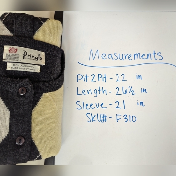 Vintage PRINGLE Scotland L Lambswool Argyle Diamond Checkered Sweater Cardigan - Picture 9 of 9